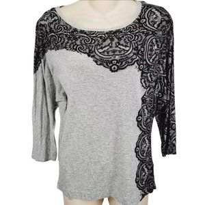 Jodi Arnold for The Limited Wool Blend Top Medium M Gray Lace Trim Shirt